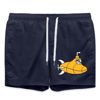 Submarine Bird Duck Captain Chick Cute Comic Cartoon - Swim Trunks - french navy - Front - AI Model Male 185 light (185cm)