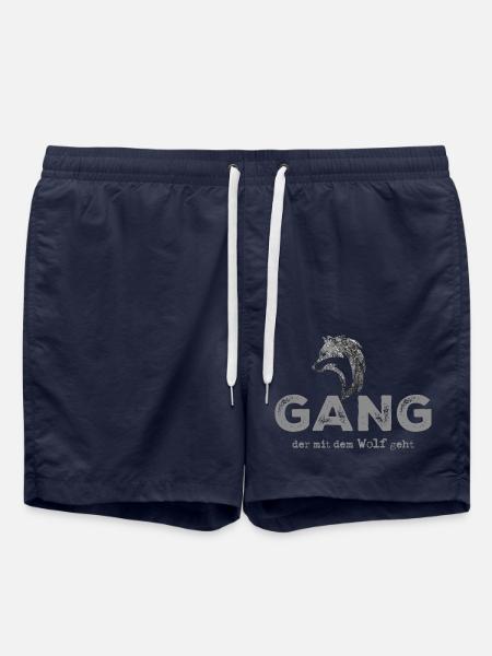 Wolfgang. Strong wolf motifs with lettering - Swim Trunks - french navy