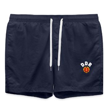 DDR 1974 WM Nationalmannschaft Retro Shirt Tasche - Badeshorts - French Navy - Vorne - AI Model Male 185 light (185cm)