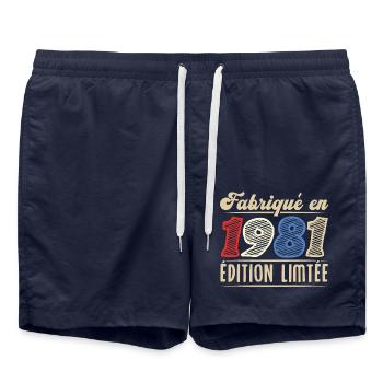 Fabriqué en 1981, Vintage cadeau d'anniversaire - Short de bain - bleu marine - Devant - AI Model Male 185 light (185cm)