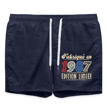 Fabriqué en 1987, Vintage cadeau d'anniversaire - Short de bain - bleu marine - Devant - AI Model Male 185 light (185cm)
