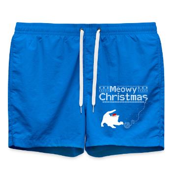 Meowy Christmas - Adorable Cat in Santa Hat - Swim Trunks - cobalt blue - Front