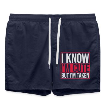 cute but taken Zitat - Badeshorts - French Navy - Vorne - AI Model Male 185 light (185cm)