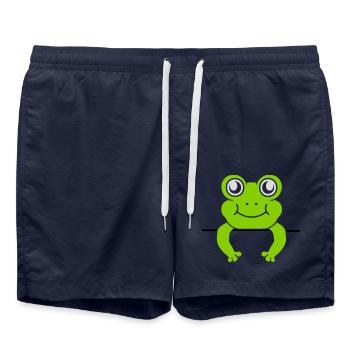 Frosch Mauer Schild Comic - Badeshorts - French Navy - Vorne - AI Model Male 185 light (185cm)