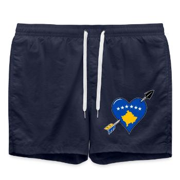 Kosovo Flagge Herz Liebe - Badeshorts - French Navy - Vorne - AI Model Male 185 light (185cm)