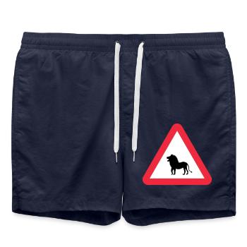 Caution Lion Warning - Swim Trunks - french navy - Front - AI Model Male 185 light (185cm)
