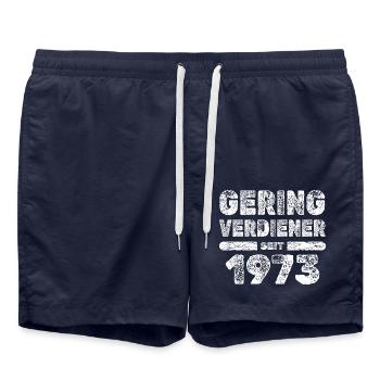 Low earners in 1973 - Swim Trunks - french navy - Front - AI Model Male 185 light (185cm)