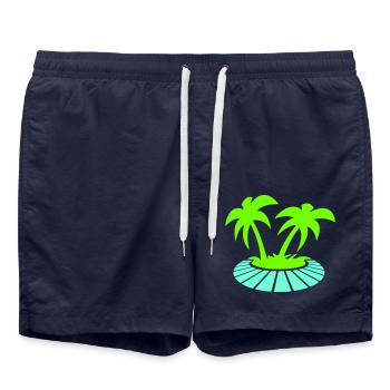 2 Palmiers Île Arbre Plage Vacances Mer de - Short de bain - bleu marine - Devant - AI Model Male 185 light (185cm)