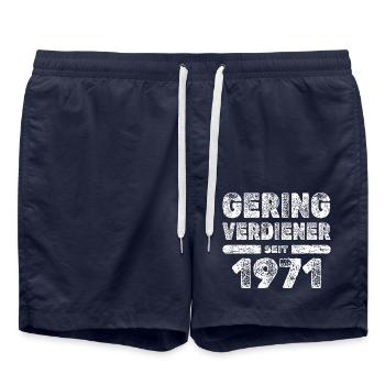Low earners in 1971 - Swim Trunks - french navy - Front - AI Model Male 185 light (185cm)