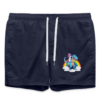 Dino Trex T-rex Dinosaurier Einhorn Regenbogen - Badeshorts - French Navy - Vorne - AI Model Male 185 light (185cm)