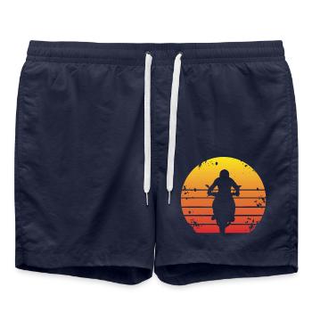 Motorcycle Bike - Vintage Retro Classic - Swim Trunks - french navy - Front - AI Model Male 185 light (185cm)