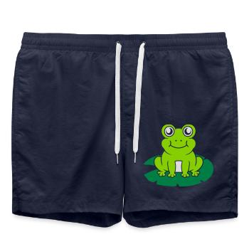 Une grenouille mignonne est assise nénuphar - Short de bain - bleu marine - Devant - AI Model Male 185 light (185cm)