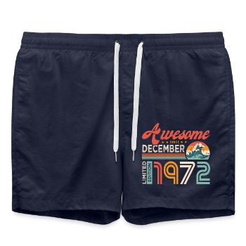 December 1972 Anniversary 51 Years Vintage Cool - Swim Trunks - french navy - Front - AI Model Male 185 light (185cm)