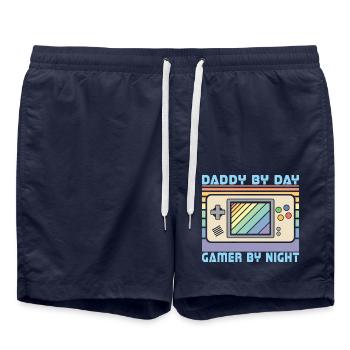 Daddy By Day Gamer By Night, Funny Gamer Dad - Swim Trunks - french navy - Front - AI Model Male 185 light (185cm)