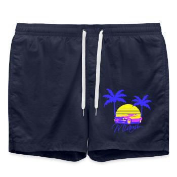 Miami USA Cool Oldtimer Auto Sonne Amerika Florida - Badeshorts - French Navy - Vorne - AI Model Male 185 light (185cm)