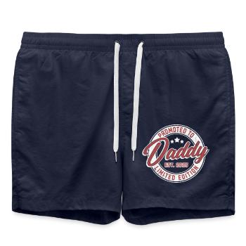 Promotion to Dad 2025 - Swim Trunks - french navy - Front - AI Model Male 185 light (185cm)