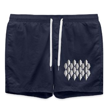 Elegantes Blattmuster in Grautönen - Badeshorts - French Navy - Vorne - AI Model Male 185 light (185cm)