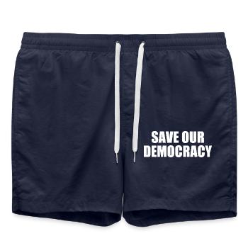 Save our democracy - Swim Trunks - french navy - Front - AI Model Male 185 light (185cm)
