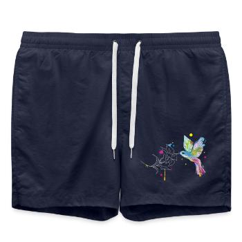 Kolibri und Blüte - Badeshorts - French Navy - Vorne - AI Model Male 185 light (185cm)