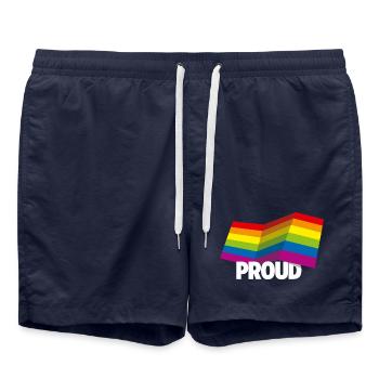 PROUD 2025 Regenbogen - Badeshorts - French Navy - Vorne - AI Model Male 185 light (185cm)