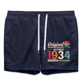 90. Geburtstag Vintage Dezember 1934 Jahrgang 1934 - Badeshorts - French Navy - Vorne - AI Model Male 185 light (185cm)