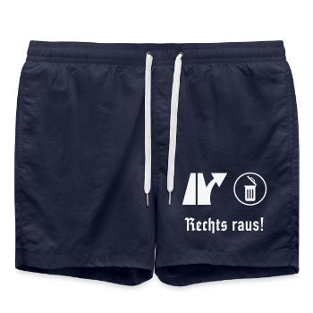 Rechts Raus! (Gegen Rechts / Politik / Fraktur) - Badeshorts - French Navy - Vorne - AI Model Male 185 light (185cm)