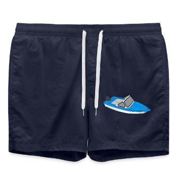 Bateau GDR Dessin BD Ostalgie Ossi Osten Ibis - Short de bain - bleu marine - Devant - AI Model Male 185 light (185cm)