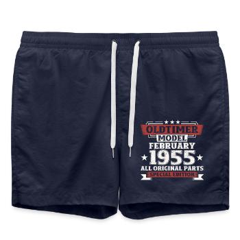 70. Geburtstag Oldtimer Februar Jahrgang 1955 - Badeshorts - French Navy - Vorne - AI Model Male 185 light (185cm)