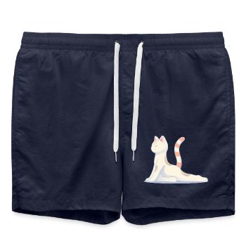 Chat en posture de yoga méditatif - Short de bain - bleu marine - Devant - AI Model Male 185 light (185cm)