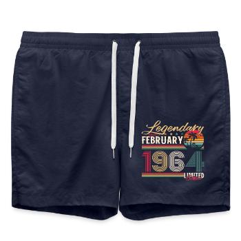 61st Birthday Gift Husband Original February 1964 - Swim Trunks - french navy - Front - AI Model Male 185 light (185cm)