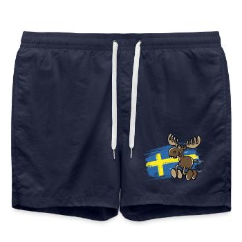 Suède - Orignal - Drapeau - Short de bain - bleu marine - Devant - AI Model Male 185 light (185cm)