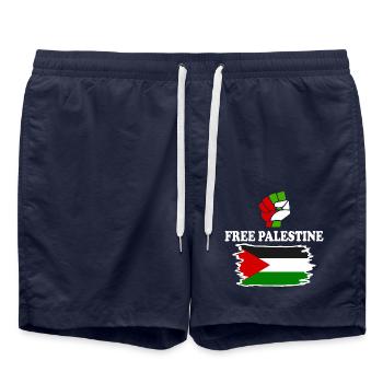 Free palestine - Short de bain - bleu marine - Devant - AI Model Male 185 light (185cm)