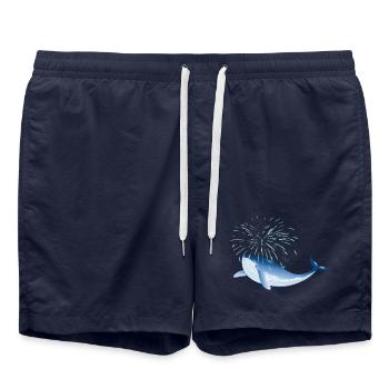 bright blue whale fish in the ocean with fountain - Swim Trunks - french navy - Front - AI Model Male 185 light (185cm)
