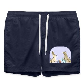 Lapins mignons avec des œufs - Short de bain - bleu marine - Devant - AI Model Male 185 light (185cm)