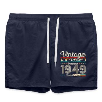 75th Birthday Vintage December 1949 Vintage 1949 - Swim Trunks - french navy - Front - AI Model Male 185 light (185cm)