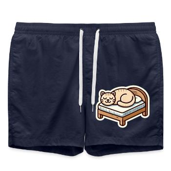 Chat mignon dormant sur le lit - Short de bain - bleu marine - Devant - AI Model Male 185 light (185cm)