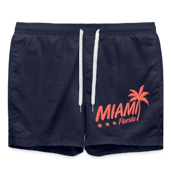 Miami USA Palmen Strand Sonne Amerika Florida Logo - Badeshorts - French Navy - Vorne - AI Model Male 185 light (185cm)