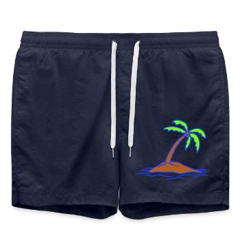 Palme Insel Baum Strand Urlaub Kokosnuss Meer Cool - Badeshorts - French Navy - Vorne - AI Model Male 185 light (185cm)