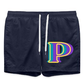Lettre p multicolore - Short de bain - bleu marine - Devant - AI Model Male 185 light (185cm)