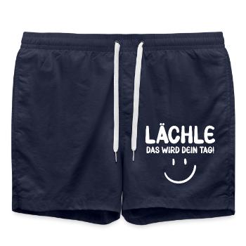 Lächle das wird dein Tag - Motivation - Badeshorts - French Navy - Vorne - AI Model Male 185 light (185cm)