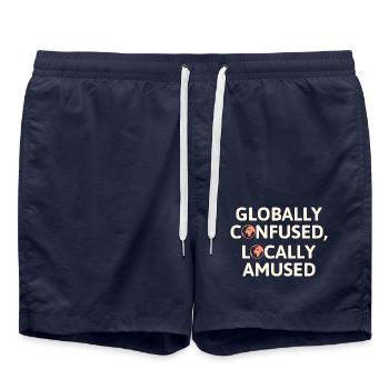 Globally Confused Locally Amused GIS Geography - Swim Trunks - french navy - Front - AI Model Male 185 light (185cm)