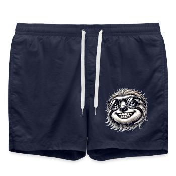 Cool Sloth Sunglasses Summer Cartoon - Swim Trunks - french navy - Front - AI Model Male 185 light (185cm)