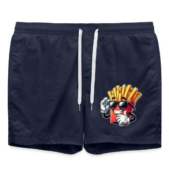 Coole Pommes Cartoon Fast Food Sonnenbrille Kino - Badeshorts - French Navy - Vorne - AI Model Male 185 light (185cm)