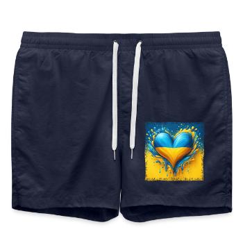 Ukraine Herz Flagge Wassertropfen Design - Badeshorts - French Navy - Vorne - AI Model Male 185 light (185cm)