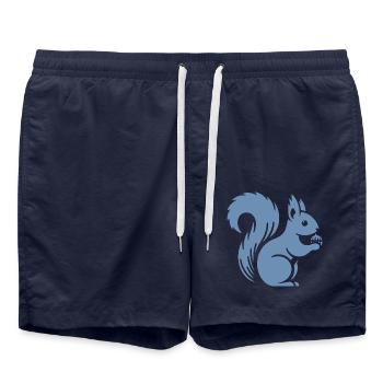 Minimalistische Eichhörnchen Silhouette mit Nuss - Badeshorts - French Navy - Vorne - AI Model Male 185 light (185cm)