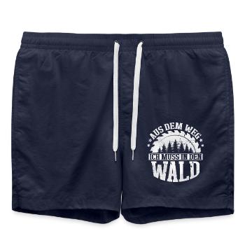 Holzfäller Spruch Aus dem Weg ich muss in den Wald - Badeshorts - French Navy - Vorne - AI Model Male 185 light (185cm)
