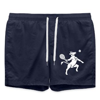 Cow Tennis Tennis Ball Balancing Horn Silhouette - Swim Trunks - french navy - Front - AI Model Male 185 light (185cm)
