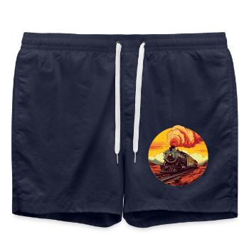 Vintage Dampflok bei Sunset: Zeitreise auf - Badeshorts - French Navy - Vorne - AI Model Male 185 light (185cm)