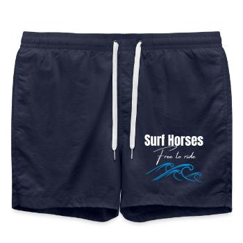 Surf Horses Free to Ride Waves - Swim Trunks - french navy - Front - AI Model Male 185 light (185cm)