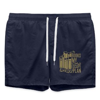 Lesen Bücher Bücherwurm Leseratte Spruch My Escape - Badeshorts - French Navy - Vorne - AI Model Male 185 light (185cm)